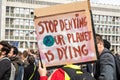 Slovenia, Ljubljana 15.03.2019 - Young protestors with banners at a Youth strike for climate march