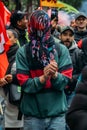 Protestors express their anger against French President Macro`s government, among other issues, on the streets of Paris Royalty Free Stock Photo