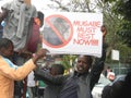 Protestors waving anti Mugabe placard in Harare. Royalty Free Stock Photo