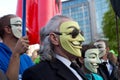 Protestors wearing Guy Fawkes maskes during manifestation against the trade agreements TTIP and CETA in Brussels