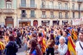 BARCELONA, SPAIN - OCTOBER 18, 2019: Protests in Catalonia. Pro-Catalan general strike for freedom of political prisoners and