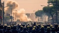 Protests Control Challenge, Police Response to Demonstrations Amid Smoke and Tear Gas, Generative AI