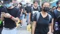 Protests in Hong Kong 2019 Riot police bunch up next to a cloud of tear gas during clashes withg Battles in Hong Kong 2019