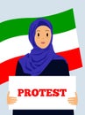 Protests in Iran. Rally and protest in iran 2022. Women\'s freedom in Iran. The woman asks for help.