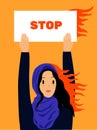 Protests in Iran. Rally and protest in iran 2022. Women\'s freedom in Iran. The woman asks for help.