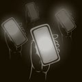 Protests and revolution in the world vector illustration hand holding phone lights at night