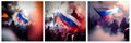 Protests in Russia. People fighting with flags at demonstration. AI generative