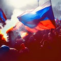 Protests in Russia. People fighting with flags at demonstration. AI generative