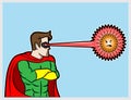 Superheroes defeating corona virus with laser beam view