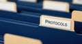 Protocols Folder in Blue Filing System, Organization and Data Management Concept Royalty Free Stock Photo