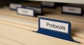 Protocols folder in a filing cabinet, office organization, document management, record keeping Royalty Free Stock Photo