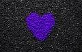 Proton Purple colour, trendy colour, heart on the black textured background, stones, gravel and shingle, love wallpaper, valentine