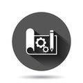Prototype icon in flat style. Startup vector illustration on black round background with long shadow effect. Model development