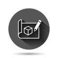 Prototype icon in flat style. Startup vector illustration on black round background with long shadow effect. Model development
