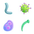 Protozoa icons set cartoon vector. Various bacteria virus and microbe