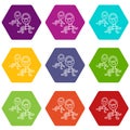 Protozoan virus icons set 9 vector