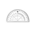 Protractor angle degree round ruler. Vector math geometry transparent plastic school and office accessories. Radian-scale. Graphic