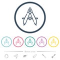 Protractor outline flat color icons in round outlines Royalty Free Stock Photo