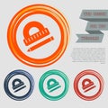 Protractor, ruler, pen icon on the red, blue, green, orange buttons for your website and design with space text. Royalty Free Stock Photo