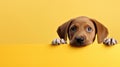 A protrait of cute dog on color background