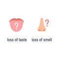 Protruding tongue mouth nose flat icons isolated.