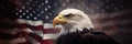 Proud Bald Eagle with American Flag and Fireworks, Celebrating Independence Day, generative AI