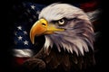 Proud Bald Eagle Beside Flag Concept for American Pride, July Independence, and National Wildlife - Generative AI