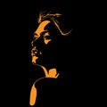 Proud Beauty Woman Face silhouette in contrast backlight. Vector. Royalty Free Stock Photo