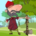 Proud cartoon angry lumberjack with a stone axe Royalty Free Stock Photo