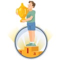 Proud cartoon man hugging gold cup. Illustration for internet and mobile website