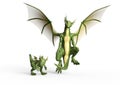 Dragon mother and her hatchling, 3D Illustration Royalty Free Stock Photo