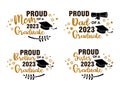 Proud family of a 2023 Graduate . Trendy calligraphy inscriptions with gold glitter