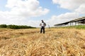 Proud farmer standing in the middle of his field.