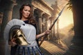 Proud female warlord from ancient greece with spear