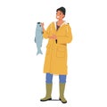 Proud Fisherman Character Displays His Impressive Catch, A Sizable Fish Cradled In His Hands, Showcasing The Rewards Royalty Free Stock Photo