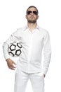 Proud fotball star, isolated on the white background