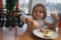 Proud girl using fork and knife Royalty Free Stock Photo