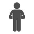 Proud human pose solid icon. Man with hands down behind glyph style pictogram on white background. Confident Pose for Royalty Free Stock Photo
