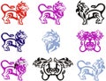 Set of aggressive tribal color lion symbols