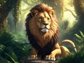 Proud lion in jungle, big head lion