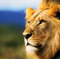 Proud Lion in portrait on the African savanna Royalty Free Stock Photo