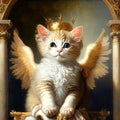 A proud little red kitten sphinx in a crown