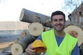 Proud lumberjack after cutting a bunch of trees