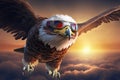 Proud majestic eagle wearing aviators, flying through the sky Royalty Free Stock Photo