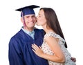 Proud Male Graduate In Cap and Gown with Pretty Girl Isolated on White