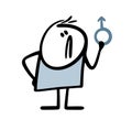 Proud man shows a male sign. Vector illustration of cartoon stickman from comics.