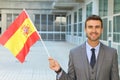 Proud man waving the Spanish flag Royalty Free Stock Photo