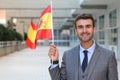 Proud man waving the Spanish flag Royalty Free Stock Photo