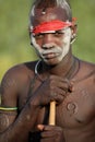 Proud Mursi warrior at a ceremony in South Omo, Ethiopia