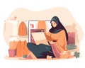 A proud Muslim woman entrepreneur in hijab proudly showcasing her skills in ecommerce.. AI generation